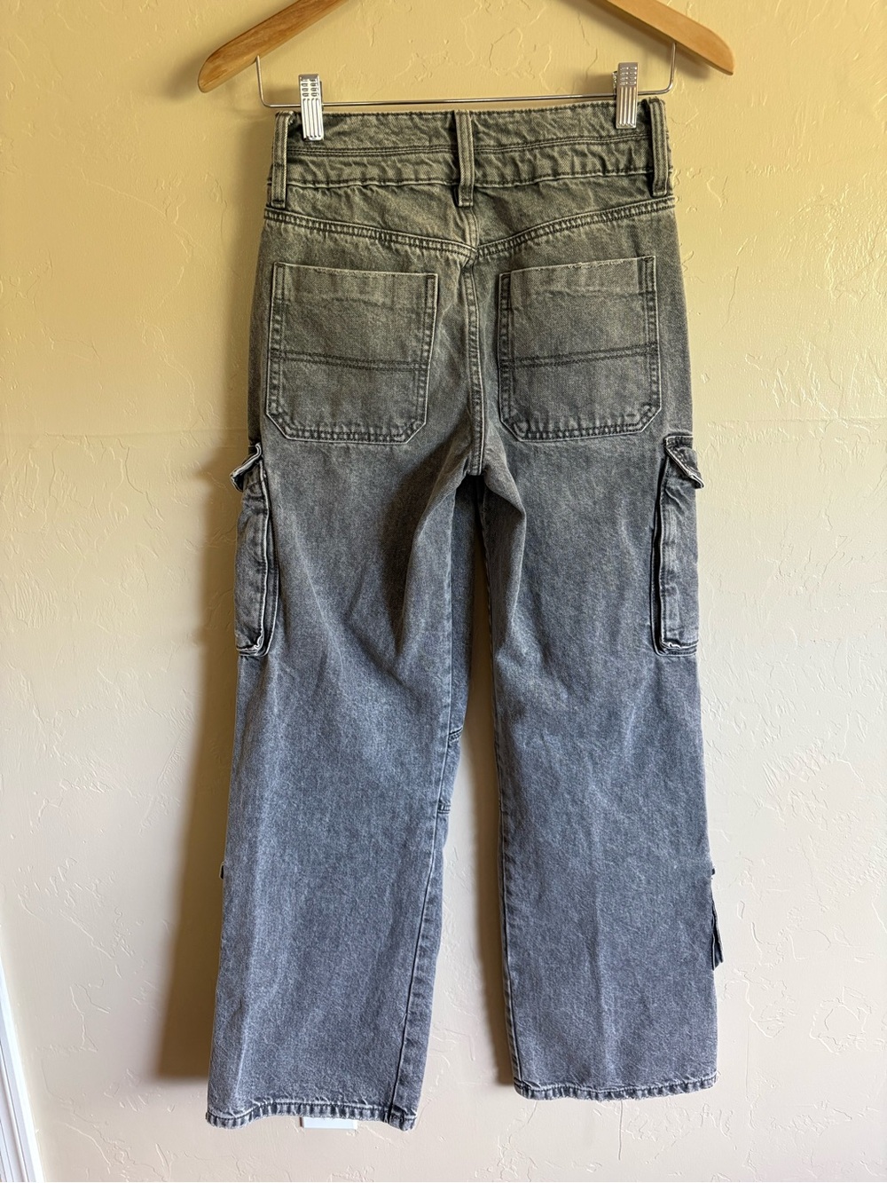 Garage Cargo Denim Jeans Grey Baggy Wide Leg Mid Rise Size 0 / 24 100% Cotton - Picture 4 of 8
